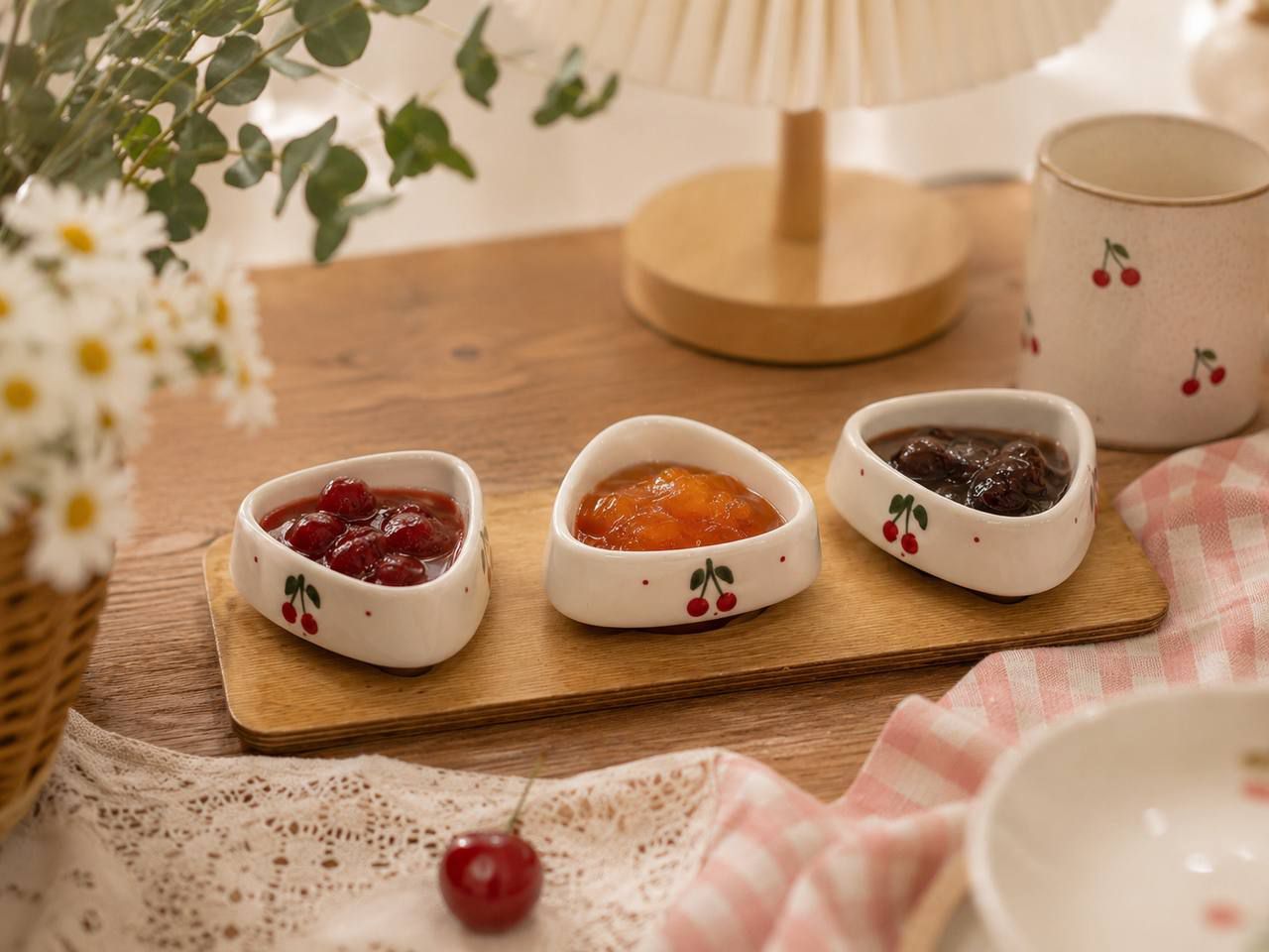 مربا و ترشی خوری گیلاسی سه عددی سرامیکی