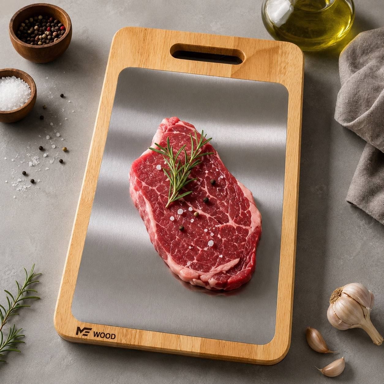 تخته گوشت استیل ✅چوب رابر استیل نگیر تایوانی ✅ضخامت چوب ۱۲ میل